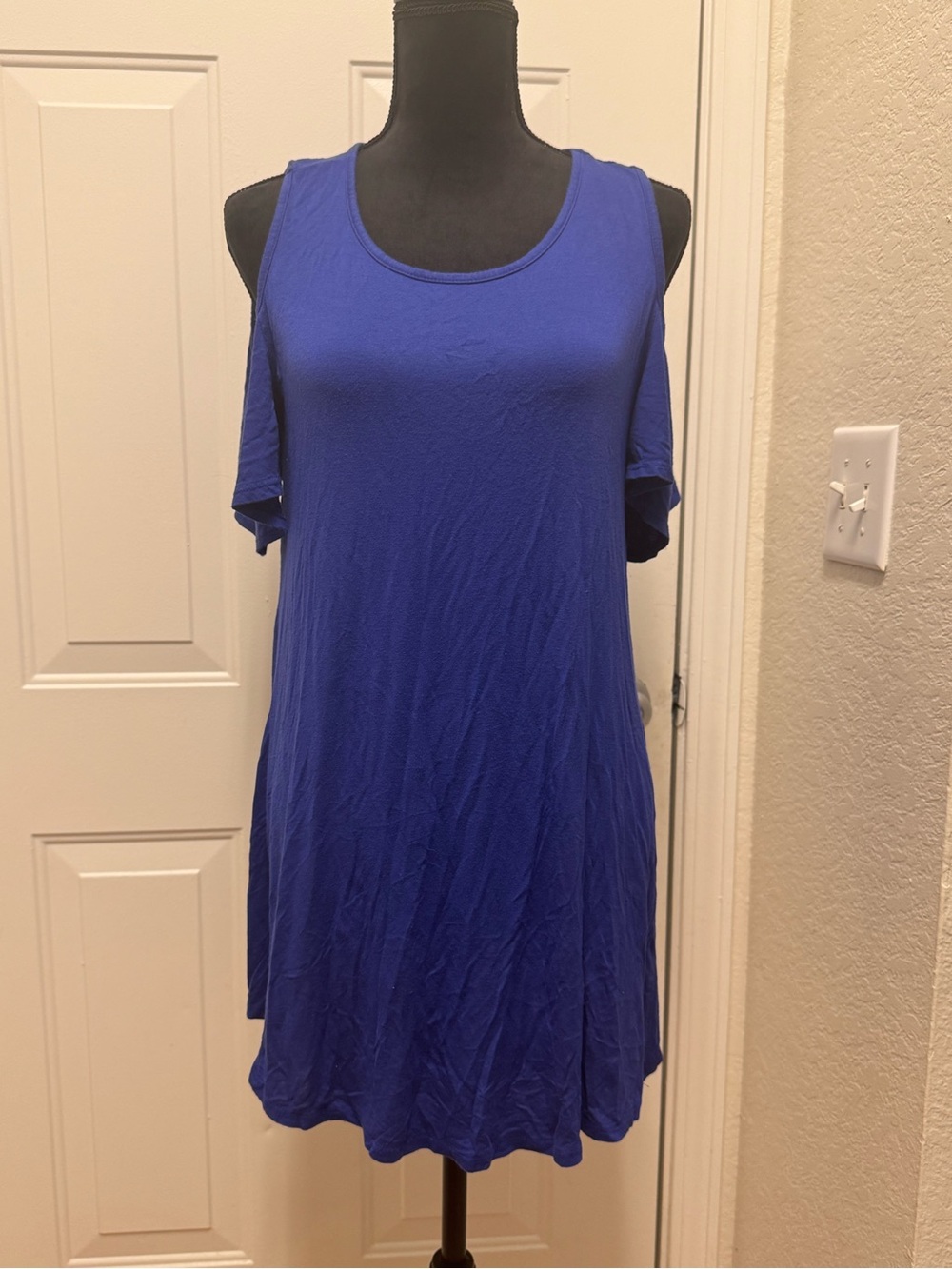 Cold-Shoulder Swing Dress in Royal Blue